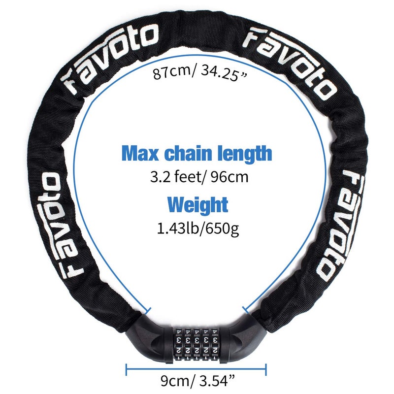 Favoto Bike Chain Lock, 5 Digit Combination Anti-Theft Bicycle Lock, 3.3 feet Long, Ideal for Outdoor Motorcycle E-bike Bikes Gate Fence Ladder Lawn Mower - Image 5